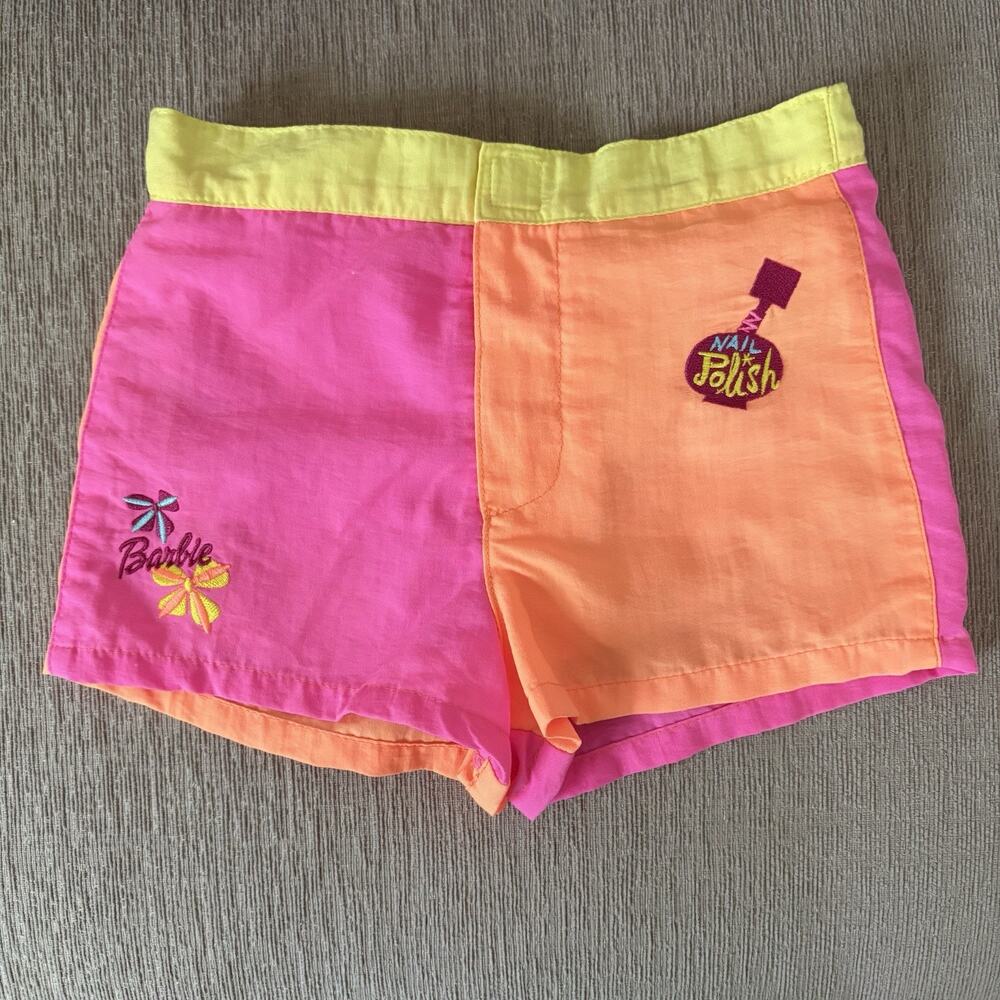 Vintage Y2K Barbie Avenue Girls Neon Pink Orange Yellow Board Shorts 3T